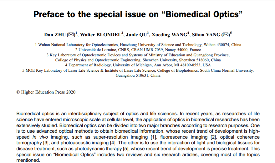 Preface to the special issue on “Biomedical Optics”